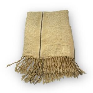 Restoration Hardware Yellow Texture Fringe Throw Blanket Rayon Wool Cotton Blend